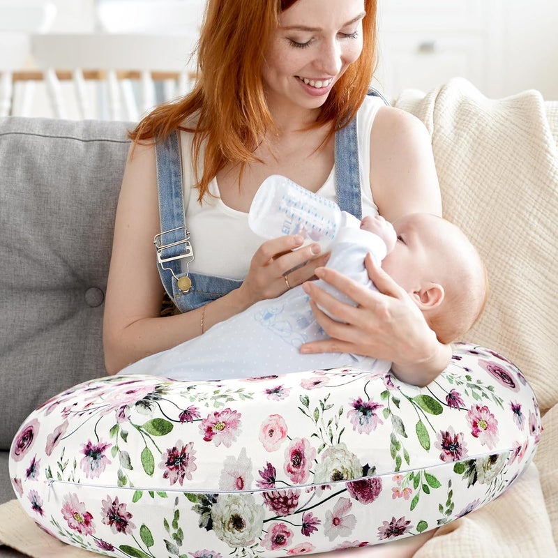 GFU Nursing Pillow Cover for Boys and Girls, Breastfeeding Pillow Case for Newborn, Soft Baby Breastfeeding Pillow Slipcover Colourful Purple Flowers, Stretchy Feeding Cover (Cover Only) - Image 4